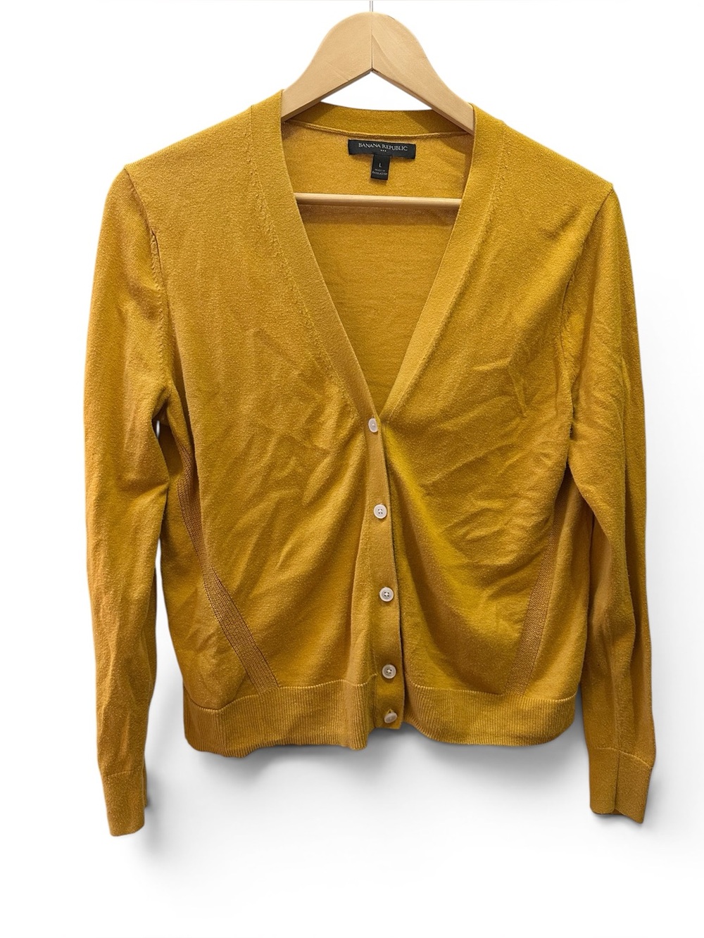 Banana Republic mustard cotton rayon blend v-neck cardigan. Sz. L